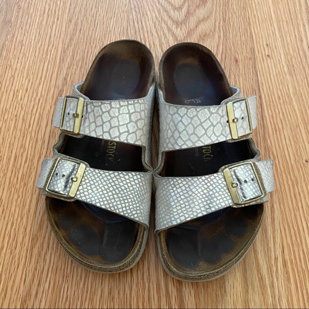 Birkenstock Arizona White Pearl Snakeskin Sandals - Picture 2 of 3